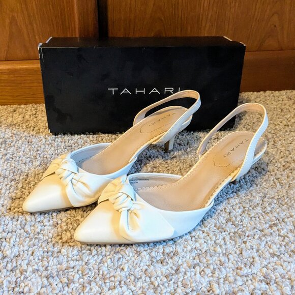 ๐ Tahari | Cream Knot Detail Slingback Kitten Heels (8.5) ๐ - Picture 3 of 7